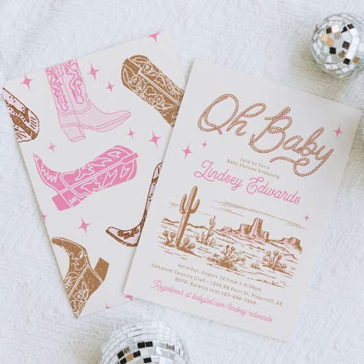 Invitation de Baby shower occidental rose