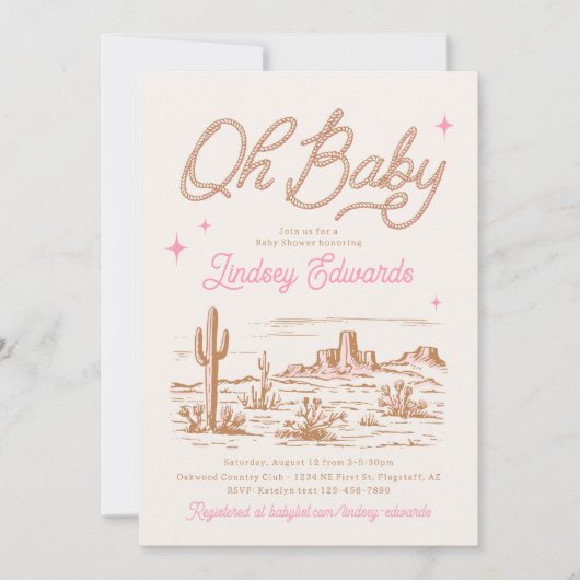 Invitation de Baby shower occidental rose (Devant)