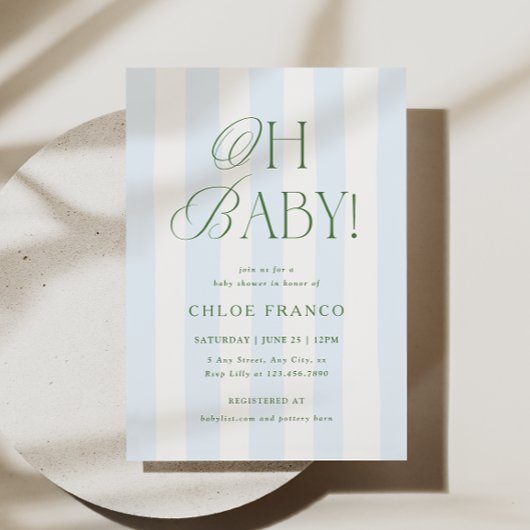 Invitation de Baby Shower Oh Bébé Classique Rayure