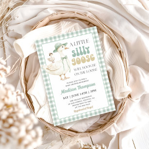 Invitation de Baby Shower Oie Rigolote Vert Sauge