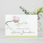 Invitation de baby shower - oiseaux de bébé roses (Debout devant)