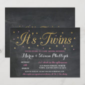 Invitation de Baby shower or Chalk roses Twins Gir (Devant / Derrière)