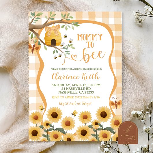 Invitation de Baby Shower Orange Gingham Plaid Sun