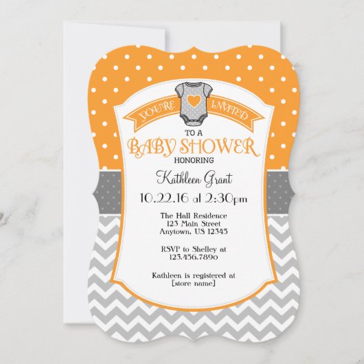 Invitation de Baby shower Orange Grey Polka Dot Ch (Devant)