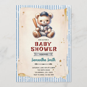 Invitation de baby shower ours de baseball vintage