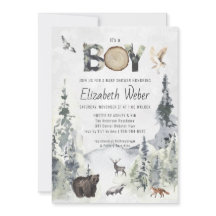 Invitation de Baby Shower Ours Forêt Rustique
