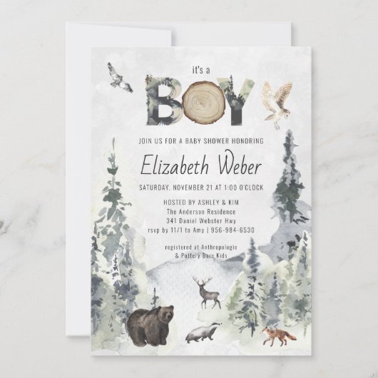 Invitation de Baby Shower Ours Forêt Rustique (Devant)