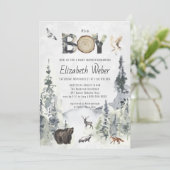 Invitation de Baby Shower Ours Forêt Rustique (Debout devant)