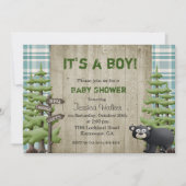 Invitation de Baby Shower Ours Rustique Garçon (Devant)
