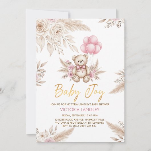 Invitation de Baby Shower Ourson Bohème (Devant)