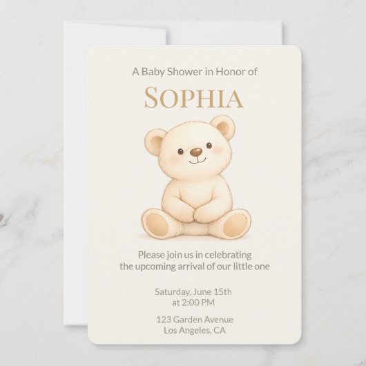 Invitation de Baby Shower Ourson Bohème (Devant)