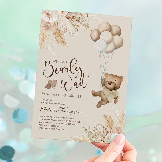 Invitation de Baby Shower Ourson Bohème Rustique