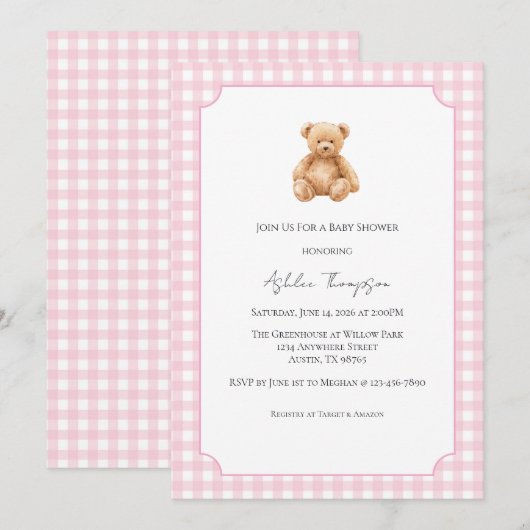 Invitation de Baby Shower Ourson Classique Préparé (Devant / Derrière)