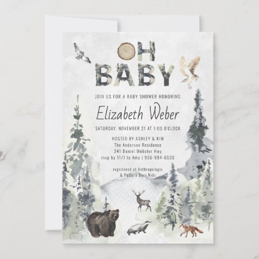 Invitation de Baby Shower Ourson de la Forêt Rusti (Devant)