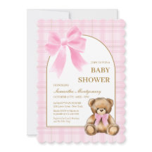 Invitation de Baby Shower Ourson Préparé à Carreau