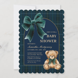 Invitation de Baby Shower Ourson Préppy à carreaux