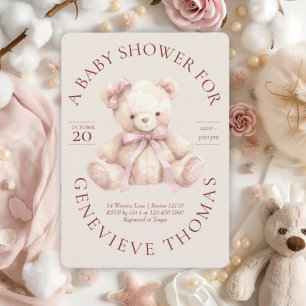 Invitation de Baby Shower Ourson Rose Moderne