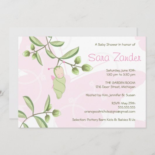 Invitation de baby shower - papillon (Devant / Derrière)