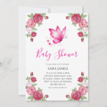 Invitation de baby shower Papillon Mignon Fleurs R