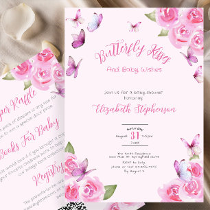 Invitation de Baby Shower Papillon Rose Double Fac