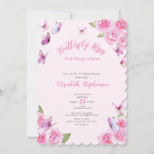 Invitation de Baby Shower Papillon Rose Double Fac (Devant)