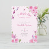 Invitation de Baby Shower Papillon Rose Double Fac (Debout devant)