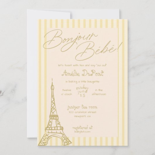 Invitation de Baby shower parisien jaune (Devant)