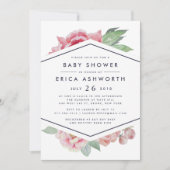 Invitation de Baby shower Peony antique | Blanc (Devant)