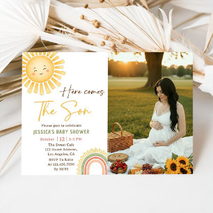 Invitation de Baby Shower Photo Soleil et Arc-en-c