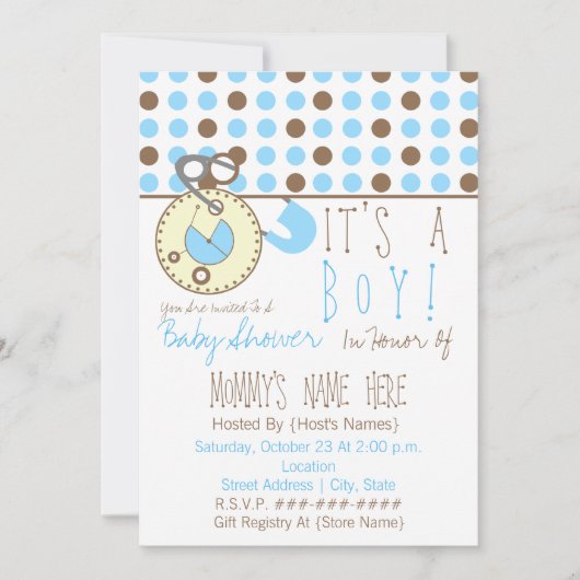 Invitation de Baby shower - Pin de couches bleues (Devant)