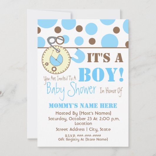 Invitation de Baby shower - Pinceau de couches ble (Devant)
