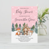 Invitation de Baby Shower Pink Winter Woodland  (Debout devant)