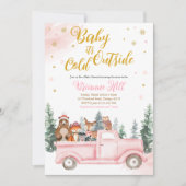 Invitation de Baby Shower Pink Winter Woodland  (Devant)