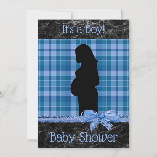 Invitation de Baby shower Plaid bleu et noir (Devant)