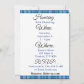 Invitation de Baby shower Plaid bleu et noir (Dos)