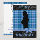 Invitation de Baby shower Plaid bleu et noir (Devant / Derrière)