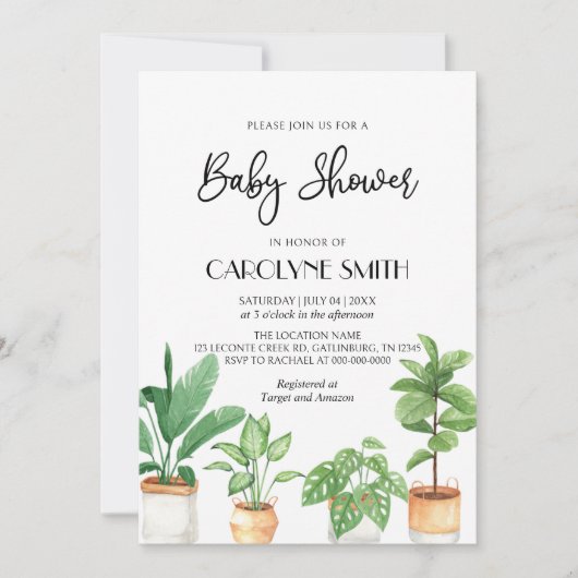 Invitation de Baby shower Plante Poted Boho (Devant)
