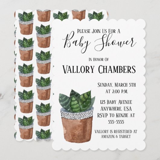 Invitation de Baby shower Plante Succulent Poted (Devant / Derrière)