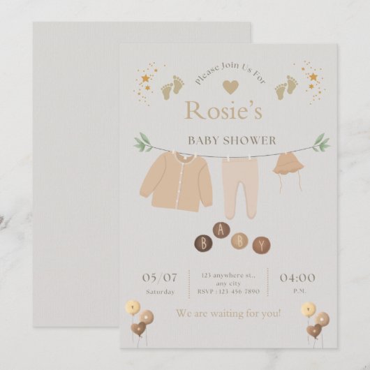 Invitation de Baby Shower Plate Rase (Devant / Derrière)