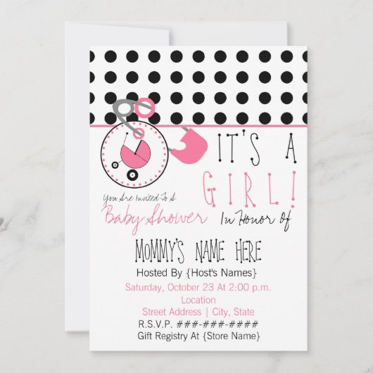 Invitation de baby shower - point rose de Pin et (Devant)