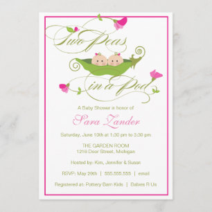 Invitation de baby shower - pois jumeau de filles
