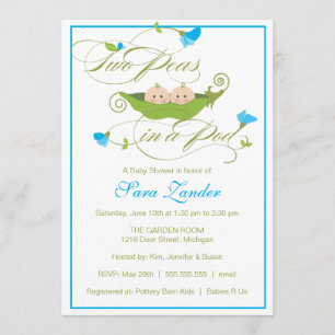 Invitation de baby shower - pois jumeau de garçons