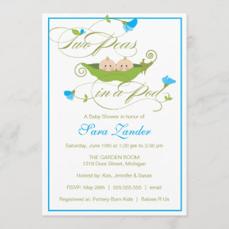 Invitation de baby shower - pois jumeau de garçons