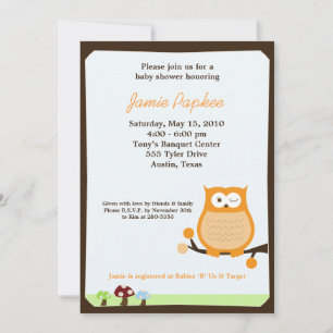 Invitation de Baby shower Pop Owl Nature 5x7