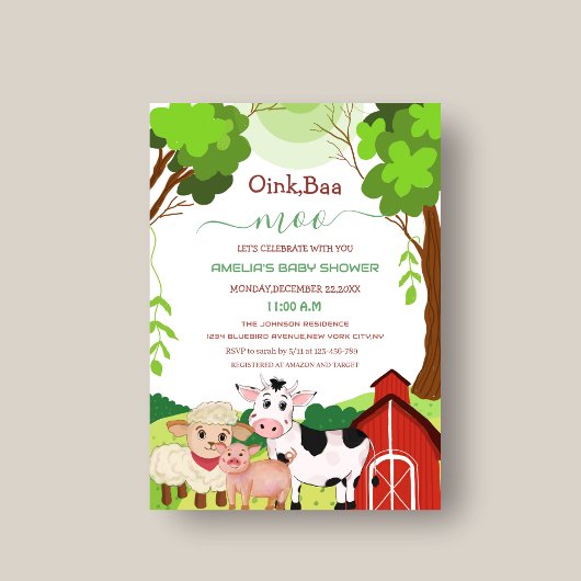 Invitation de baby shower pour bébé animaux avec o
