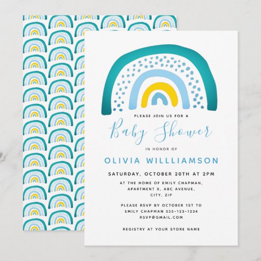 Invitation de Baby Shower pour Bébé Garçon Moderne (Devant / Derrière)