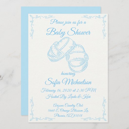 Invitation de Baby shower pour bébé tiré à la main (Devant / Derrière)