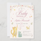 Invitation de Baby Shower pour Fille au Thème Féli (Devant)