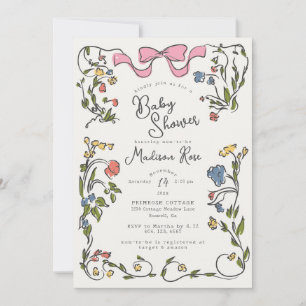 Invitation de Baby Shower pour Fille aux Fleurs Fa