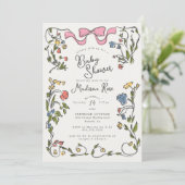 Invitation de Baby Shower pour Fille aux Fleurs Fa (Debout devant)